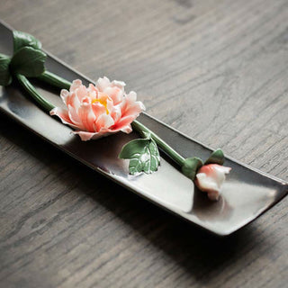 Buddha Gift Lotus Peony Rose Flower Ceramic Spiritual Incense Burner