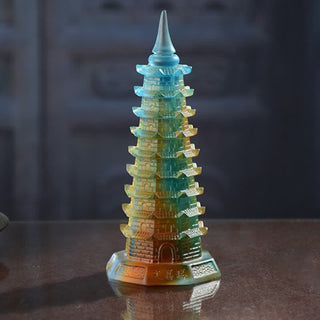 Buddha Gift Feng Shui Wenchang Tower Handmade Liuli Crystal Pagoda Art Piece Luck Home Office Decoration