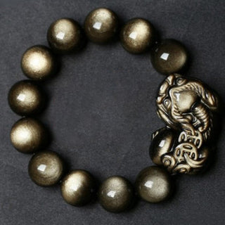 Buddha Gift FengShui PiXiu Golden Obsidian Protection Bracelet