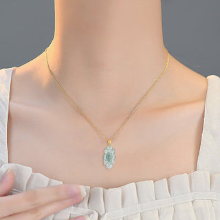 Buddha Gift 18K Gold Natural Jade Lotus Pattern Prosperity Necklace Pendant