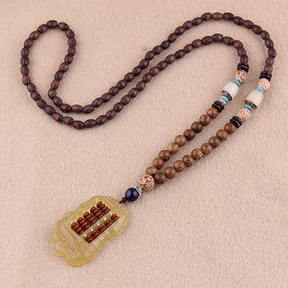 Buddha Gift Tibetan Wenge Wood Bodhi Seed Agate Balance Peace Necklace Pendant