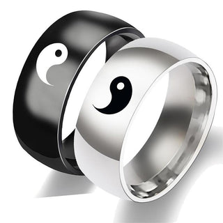 Buddha Gift Yin Yang Balance Titanium Steel Couple Ring