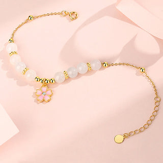 Buddha Gift 925 Sterling Silver Hetian White Jade Cherry Blossom Protection Bracelet
