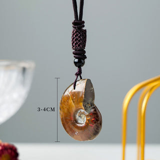 Buddha Gift Natural Ammonite Fossil Snail Pattern Meditation Healing Necklace Pendant
