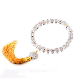 Buddha Gift Natural White Crystal Lotus Wrist Mala Meditation Tassels Pocket Mala Car Decoration