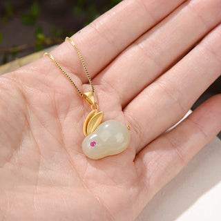 Buddha Gift 925 Sterling Silver Year of the Rabbit Hetian Jade Luck Ring Earrings Necklace Pendant