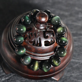 Buddha Gift Natural Green Eye Obsidian Wealth Bracelet