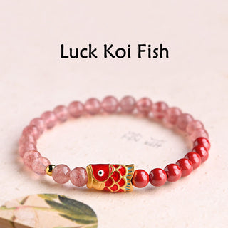 Buddha Gift Natural Strawberry Quartz Cinnabar Lucky Koi Fish Healing Bracelet