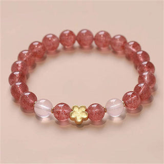 Buddha Gift Natural Strawberry Quartz Peach Blossom PiXiu Attract Fortune Healing Bracelet