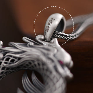 Buddha Gift 999 Sterling Silver Year Of The Dragon Auspicious Peace Buckle Carved Success Necklace Pendant