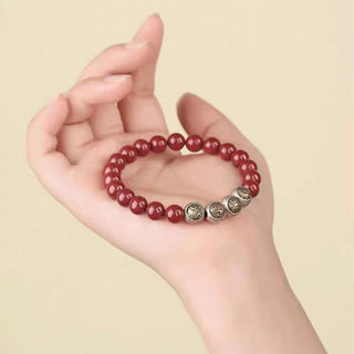 Buddha Gift 925 Sterling Silver Natural Cinnabar Four Beasts Blessing Bracelet