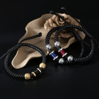 Buddha Gift 999 Sterling Silver Copper Coin Bead Copper Balance Braided String Bracelet