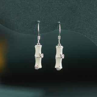 Buddha Gift 925 Sterling Silver Hetian Jade Chrysoberyl Cat Eye Red Agate Bamboo Luck Drop Earrings