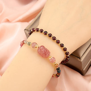 Buddha Gift Natural Tourmaline Garnet Strawberry Quartz PiXiu Moonstone Protection Bracelet