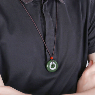 Buddha Gift Natural Round Jade Peace Buckle Prosperity Necklace String Pendant