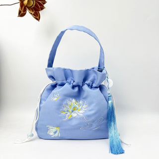 Buddha Gift Embroidered Lotus Koi Fish Crane Camellia Cotton Linen Tote Crossbody Bag Shoulder Bag Handbag