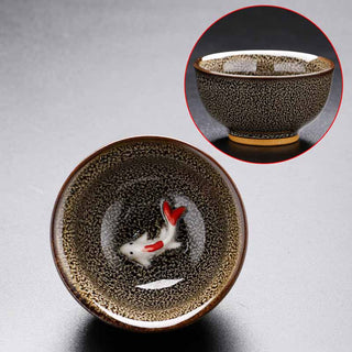 Buddha Gift Small Koi Fish Kiln Change Chinese Jianzhan Ceramic Teacup Kung Fu Tea Cup 60ml