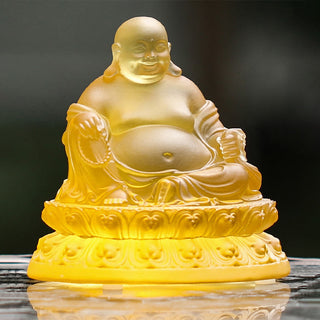 Buddha Gift Handmade Laughing Buddha Figurine Liuli Crystal Art Piece Wealth Statue Home Decoration