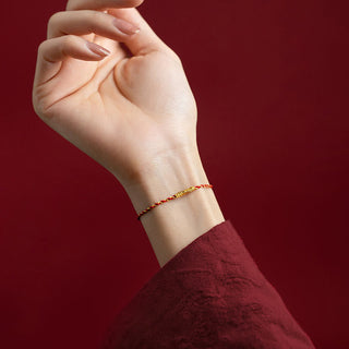 Buddha Gift 14K Gold Plated Handmade Red Gold Rope King Kong Knot Braided Luck Bracelet