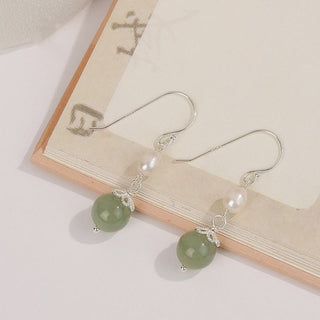 Buddha Gift 925 Sterling Silver Natural Pearl Jade Wisdom Earrings