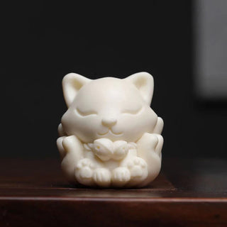 Buddha Gift Mini Nine Tailed Fox Ivory Fruit Sandalwood Green Sandalwood Blessing Decoration