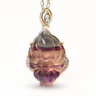 Buddha Gift Natural Colorful Fluorite Nine Tailed Fox Protection Necklace Pendant