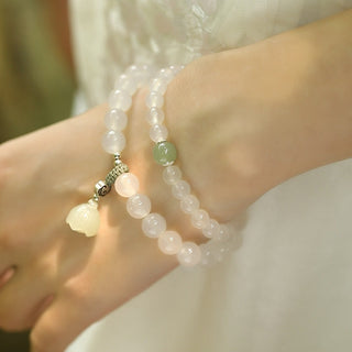 Buddha Gift White Agate Jade Lotus Protection Bracelet