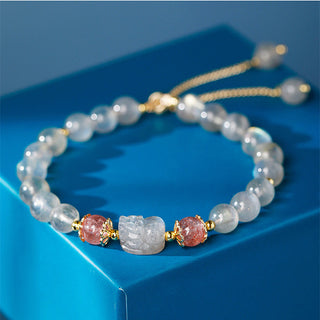 Buddha Gift Aquamarine Strawberry Quartz Amethyst Moonstone PiXiu Healing Bracelet
