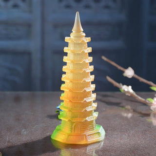 Buddha Gift Feng Shui Wenchang Tower Handmade Liuli Crystal Pagoda Art Piece Luck Home Office Decoration