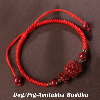 Buddha Gift Chinese Zodiac Natal Buddha Cinnabar Amulet Blessing String Bracelet