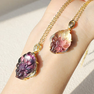 Buddha Gift Natural Colorful Fluorite Nine Tailed Fox Protection Necklace Pendant