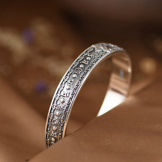 Buddha Gift 925 Sterling Silver Om Mani Padme Hum Double Dorje Engraved Wisdom Cuff Bracelet Bangle