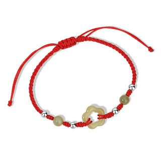 Buddha Gift 925 Sterling Silver Natural Hetian Cyan Jade Flower Pentagram Luck Red Rope Necklace Pendant Bracelet Set