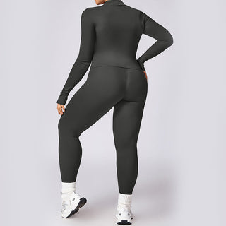 Buddha Gift PLUS SIZE Zip Up Solid Sports Jacket Flared Pants Leggings Gym Yoga Quick Drying Outfits