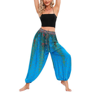 Buddha Gift Peacock Feather Pattern Loose Harem Trousers Women's Yoga Pants