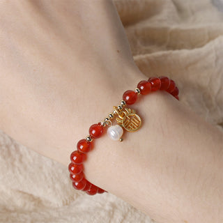 Buddha Gift Year of the Dragon Red Agate Jade Peace Buckle Fu Character Success Bracelet
