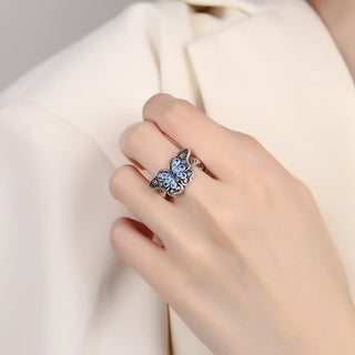 Buddha Gift Hollow Enamel Blue Butterfly Pattern Love Ring
