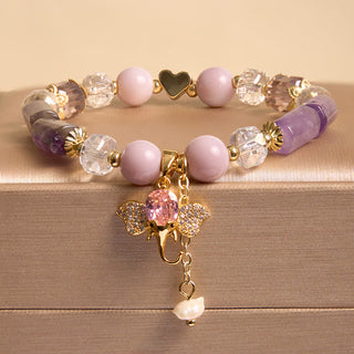 Buddha Gift Amethyst Green Aventurine Strawberry Quartz Positive Elephant Charm Bracelet