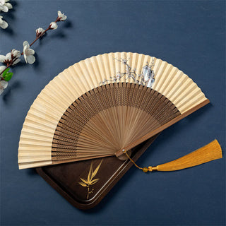 Buddha Gift Lotus Dragonfly Wild Geese Plum Blossom Handheld Silk Bamboo Folding Fan 22.5cm