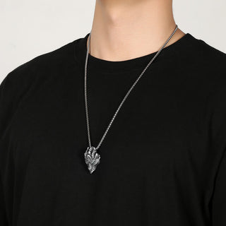 Buddha Gift Pure Tin Dragon Head Luck Protection Metal Necklace Pendant