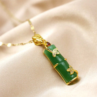 Buddha Gift White Jade Cyan Jade Bamboo Luck Protection Necklace Pendant