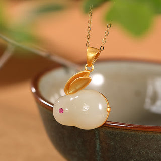 Buddha Gift 925 Sterling Silver Year of the Rabbit Hetian Jade Luck Ring Earrings Necklace Pendant
