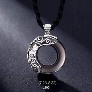 Buddha Gift 12 Constellations of the Zodiac Ice Obsidian Blessing Round Pendant Necklace