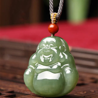 Buddha Gift Laughing Buddha Hetian Jade Abundance Necklace String Pendant