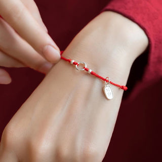 Buddha Gift 925 Sterling Silver Lucky Fortune Peace Joy Lotus Peace Buckle Red String Bracelet