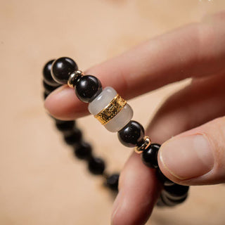 Buddha Gift Black Obsidian Jade Om Mani Padme Hum Strength Couple Magnetic Bracelet