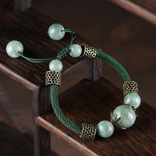 Buddha Gift Handmade Green Rope Luck Jade Bead Prosperity Bracelet