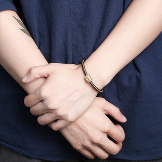 Buddha Gift 999 Gold Hetian White Jade Om Mani Padme Hum Fu Character Luck Braided Bracelet