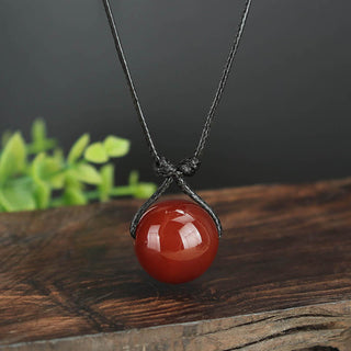 Buddha Gift Red Agate Bead Confidence Leather Rope Necklace Pendant