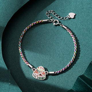Buddha Gift 925 Sterling Silver Zongzi Pattern Luck Multicolored Handcrafted Bracelet